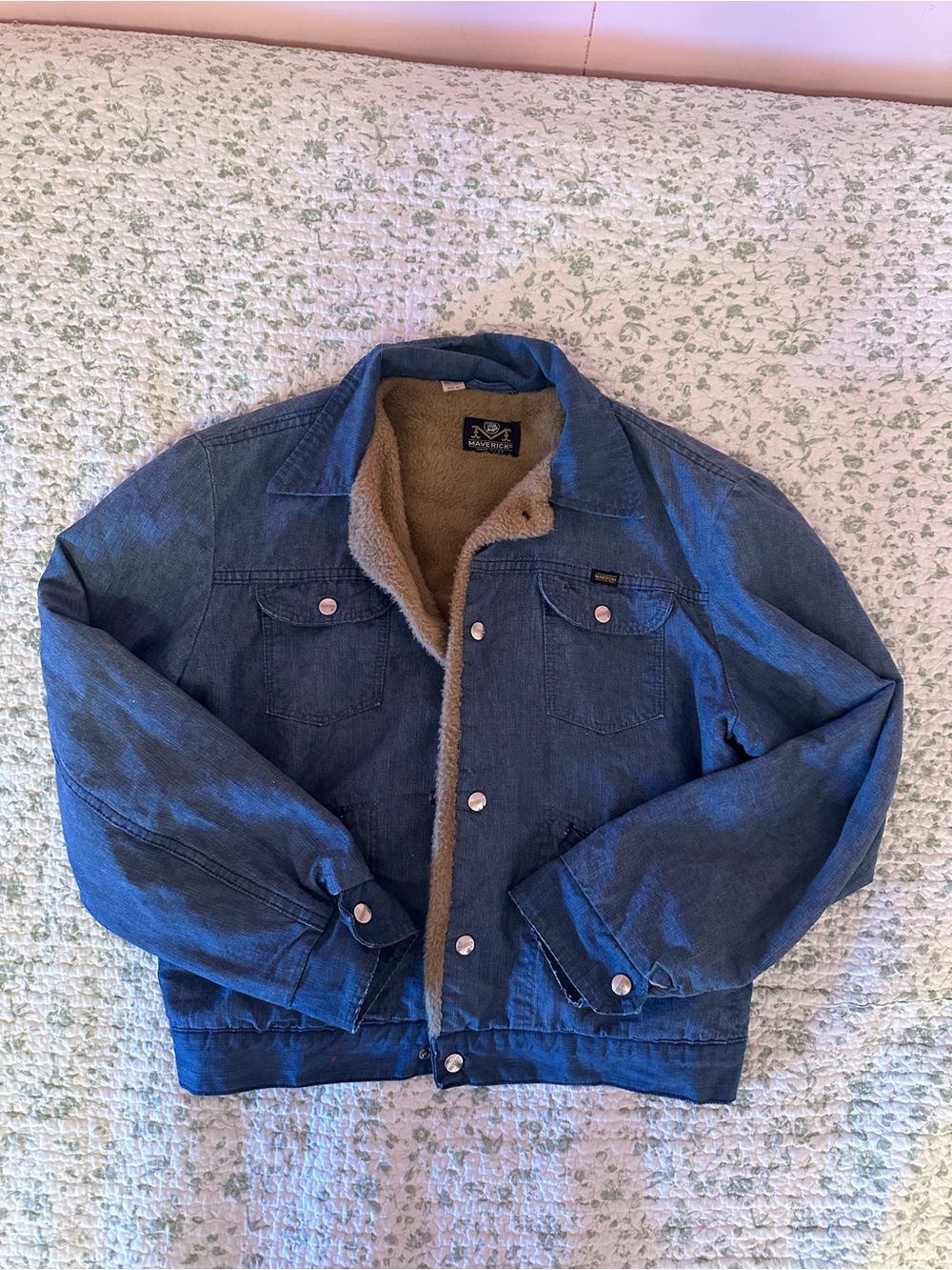 1960s Maverick American Vintage Blue Denim Bomber Jacket with Tan Sherpa Lining